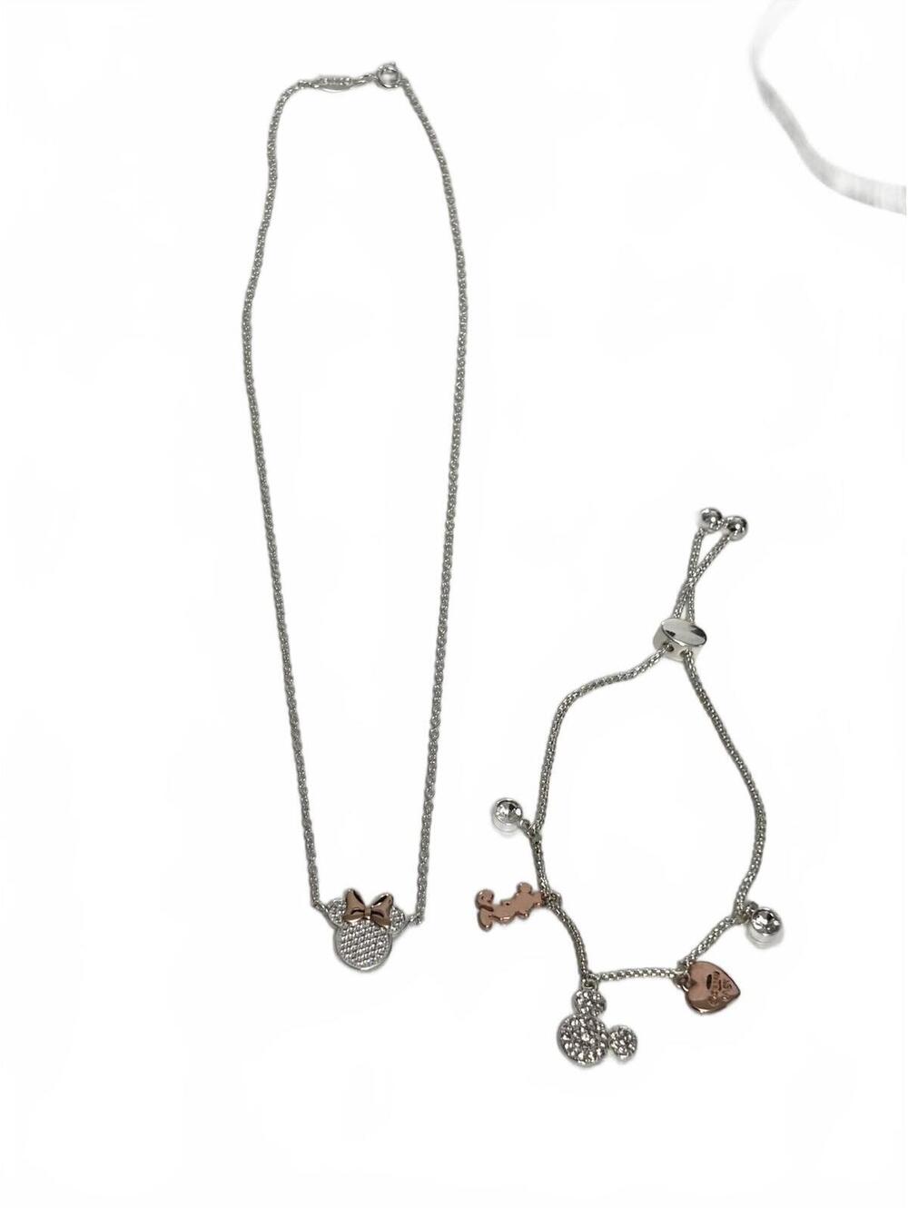 Disney Silver and Rose Gold Tone Charm Necklace and Bracelet Set NWOT
